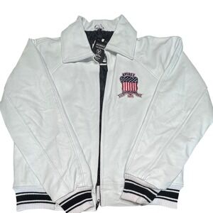 Avirex Leather Jacket Mens XL Embroidered USA Varsity Bomber White